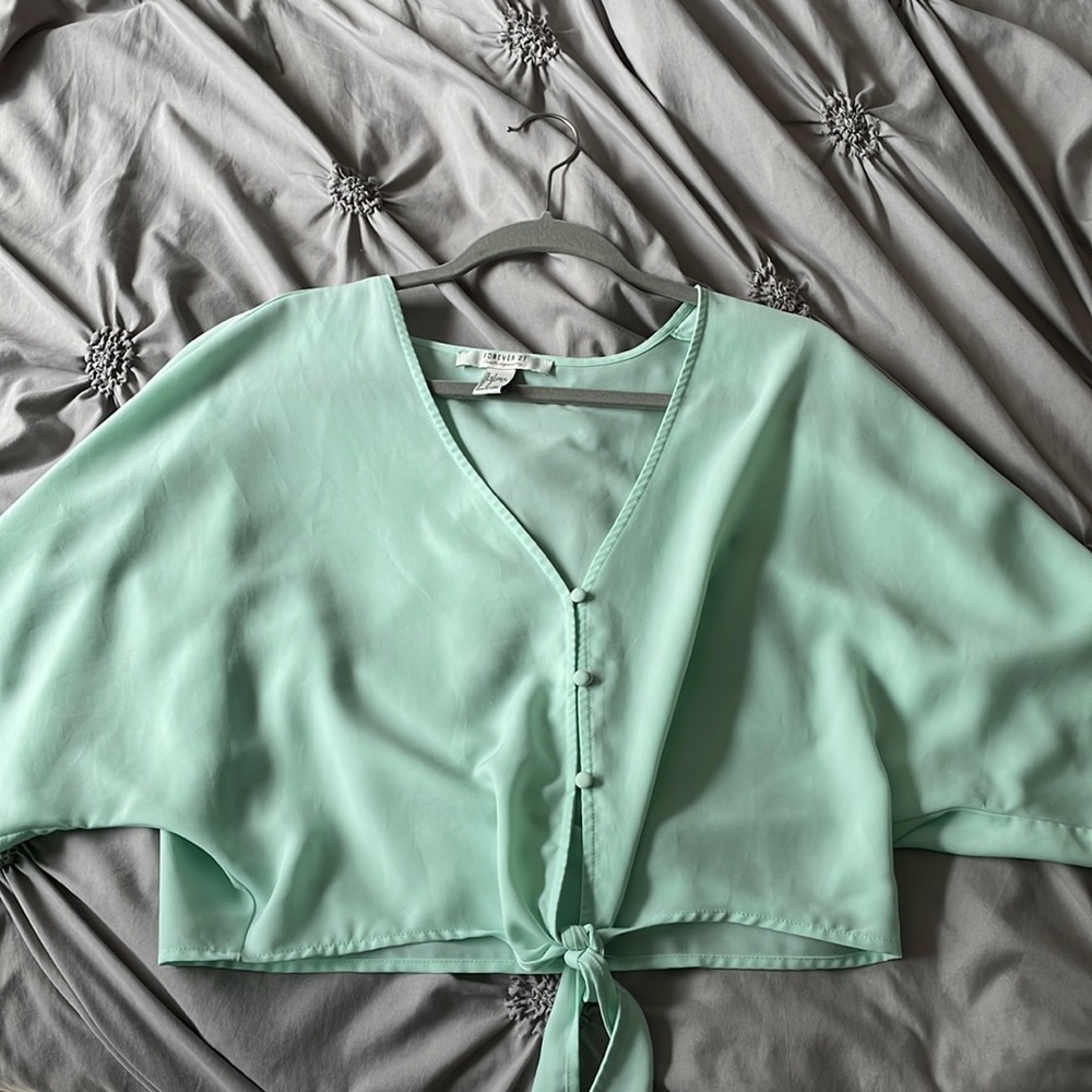 Forever 21 lime green shirt with tie at bottom